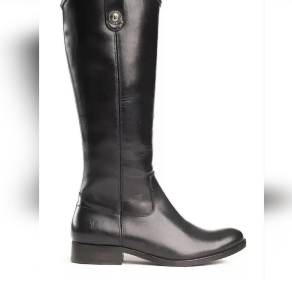 Frye Black Leather Melissa Zipper Heeled Boots 9M
